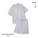 ジェラートピケ オム メンズ 接触冷感 フローズンレーヨンロゴプリントTシャツ&ハーフパンツセット ジェラピケ パジャマ ルームウェア GELATO PIQUE...