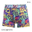 【メール便(15)】 キングノバ 英字アート柄 ボクサーパンツ メンズ 前開き M L LL KING NOVA ストレッチ プリント ADIEU M-LL