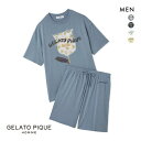 ジェラートピケ オム メンズ 接触冷感 レーヨン夏祭りプリントTシャツ&ハーフパンツセット ジェラピケ パジャマ GELATO PIQUE HOMME ADIEU 全4色 M-L