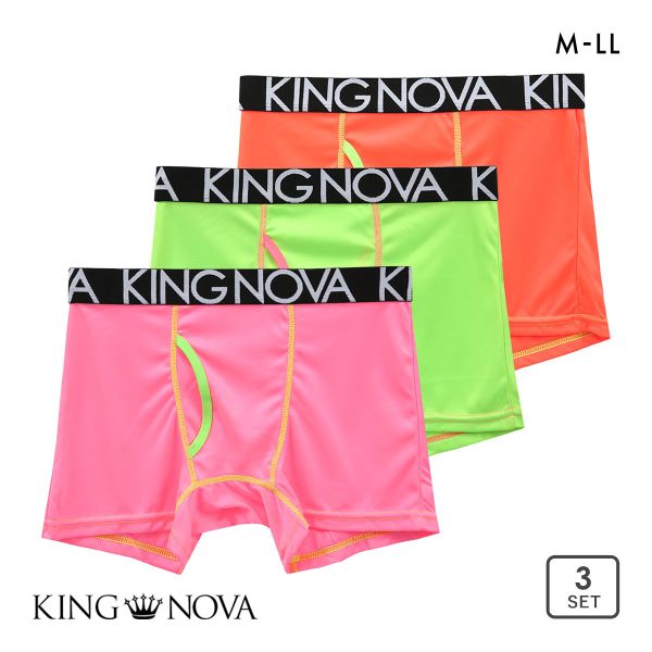 キングノバ ネオン 3P ボクサーパンツ メンズ 前あき 3枚組 3点セット ストレッチ プリント 大きいサイズ KING NOVA 蛍光 ADIEU M-LL