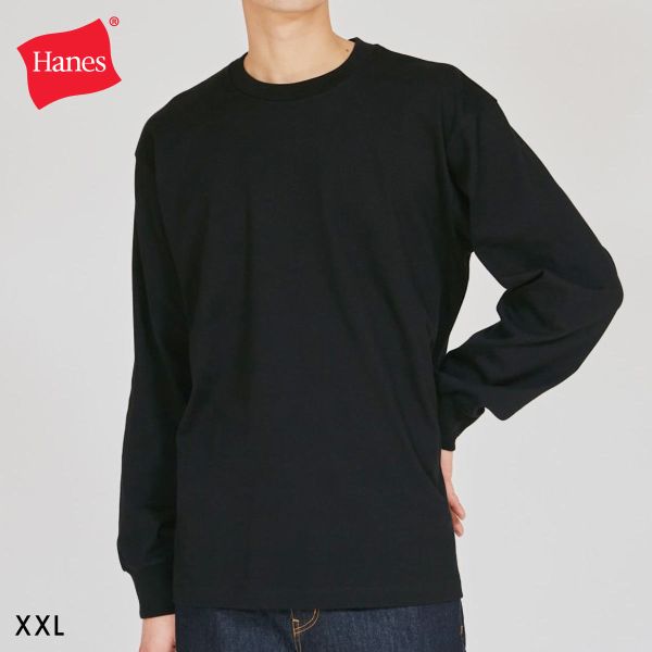 樂天商城 - 15％OFF ヘインズ Hanes KURO クルーネック ロングスリーブ Tシャツ XXLサイズ メンズ レディース インナー 長袖 黒T HM4-C201 HM4-D202 ADIEU