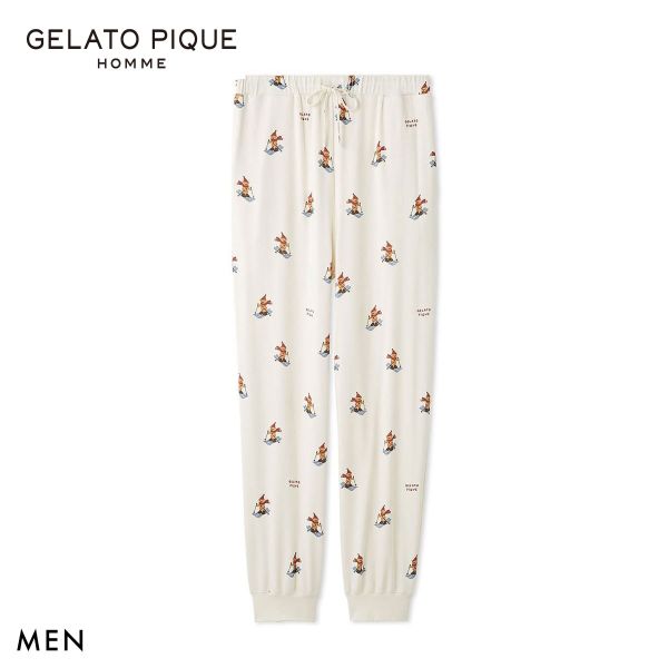 ジェラートピケ オム メンズ HOLIDAY ジェラートスキーベア柄ロングパンツ ジェラピケ パジャマ ルーム..