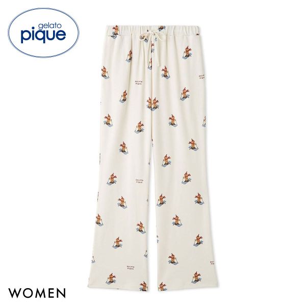 ジェラートピケ レディース HOLIDAY スキーベア柄ロングパンツ ジェラピケ パジャマ ルームウェア ADIEU