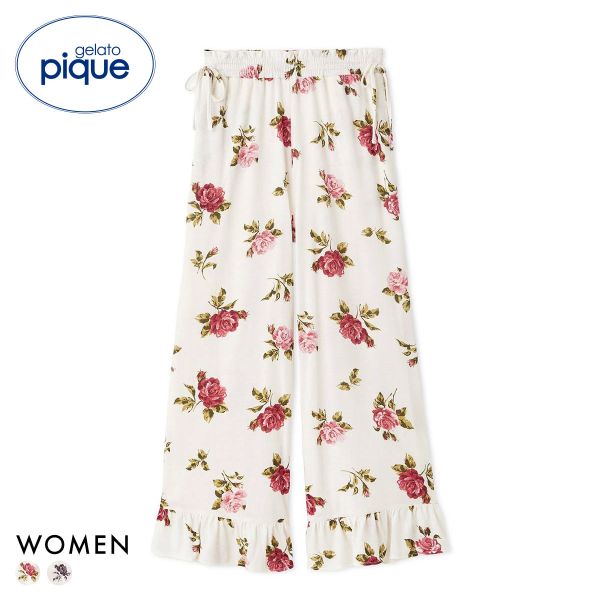 ジェラートピケ レディース ヴィンテージローズ柄ロングパンツ ジェラピケ パジャマ ルームウェア gelato pique ADIEU 全2色
