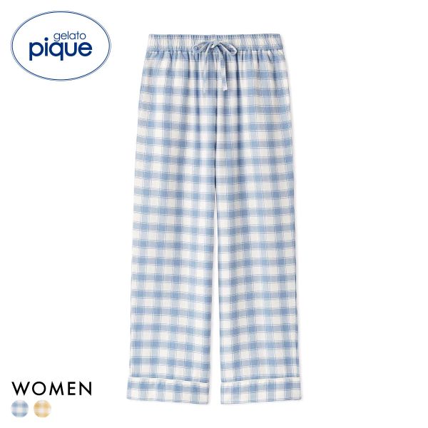 ジェラートピケ レディース プレッピーネルチェックロングパンツ ジェラピケ パジャマ ルームウェア ge..