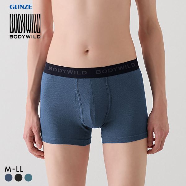 20％OFF【メール便(20)】 グンゼ BODY WILD デニム調 ボクサーパンツ メンズ 前あき 綿混素材 GUNZE ボディワイルド ADIEU 全3色 M-LL