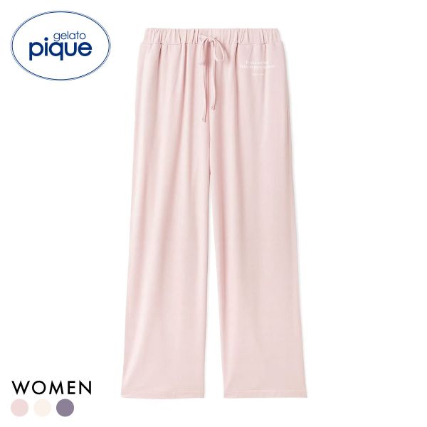 ジェラートピケ レディース インレイロゴロングパンツ ジェラピケ パジャマ ルームウェア gelato pique ADIEU 全3色