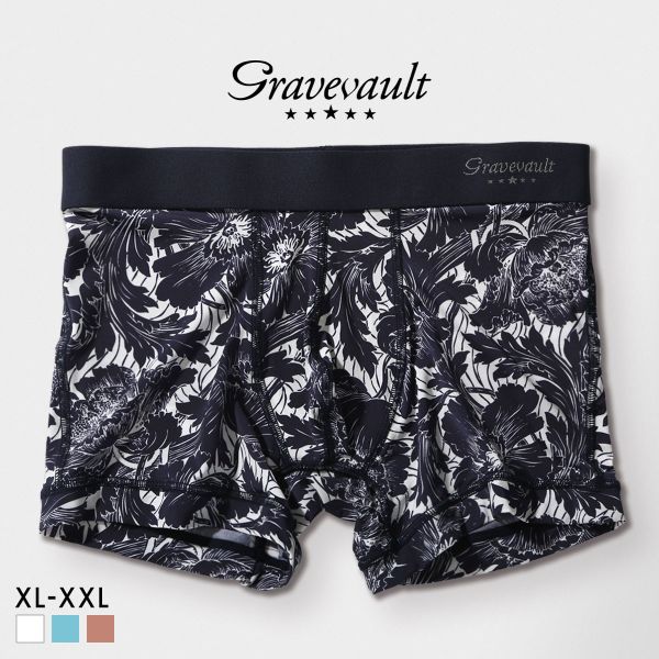 Rakuten - 【300円OFFクーポン・なくなり次第終了】 グレイブボールト FLOWER ショート ボクサーパンツ メンズ Gravevault 前とじ XL XXL 3052592 大きいサイズ 日本製 ADIEU 全3色 XL-XXL