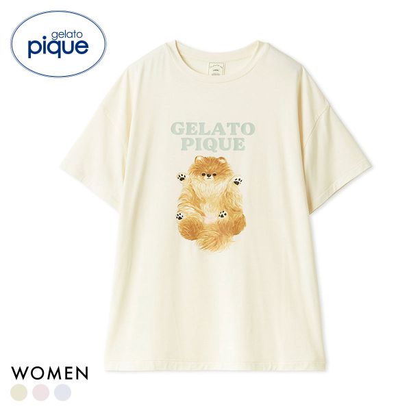 樂天商城 - ジェラートピケ レディース ドッグワンポイントTシャツ ジェラピケ パジャマ ルームウェア gelato pique ADIEU 全3色