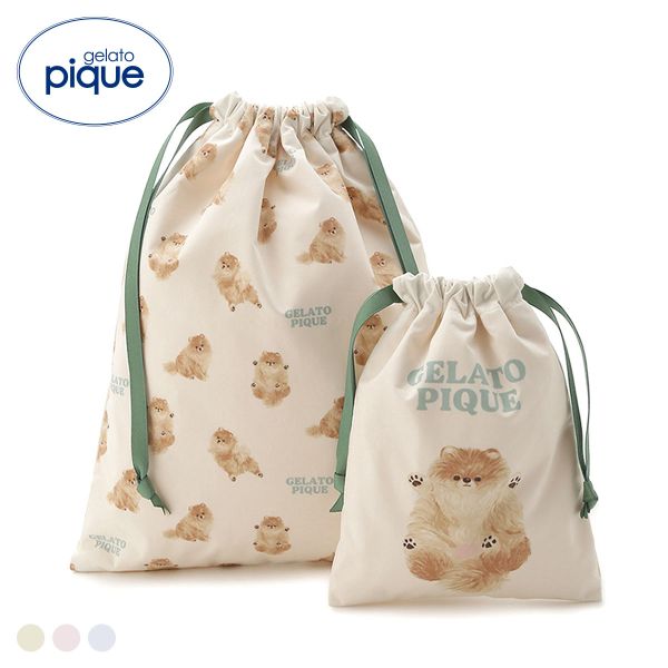 【メール便(15)】 ジェラートピケ ドッグ巾着2点セット ジェラピケ gelato pique ADIEU 全3色