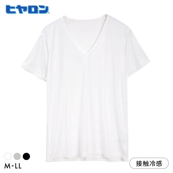 樂天商城 - ヒヤロン メンズ 半袖シャツ ひんやり 接触冷感 インナー 半袖 Vネック 無地 V首 M L LL 大きいサイズ ADIEU 全3色 M-LL