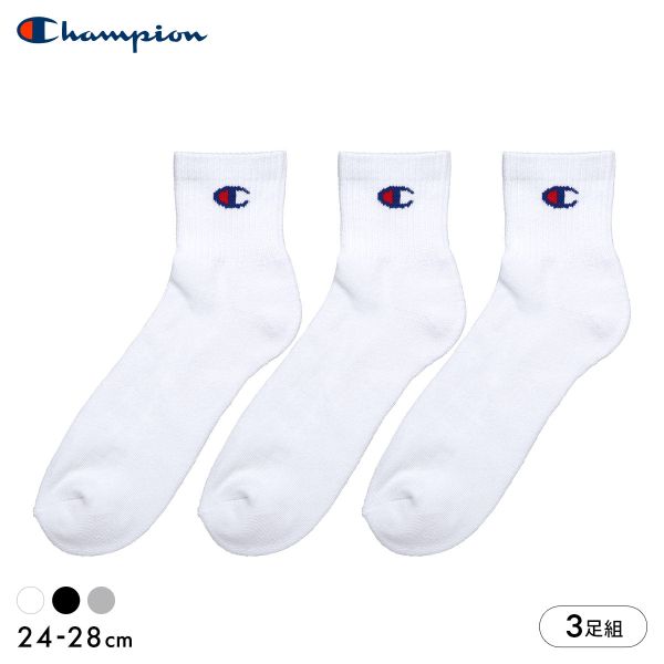 樂天商城 - チャンピオン Champion クォーターレングス ハーフパイル ソックス 3足セット メンズ 靴下 カジュアル 定番 ADIEU 全3色 24-26cm-26-28cm