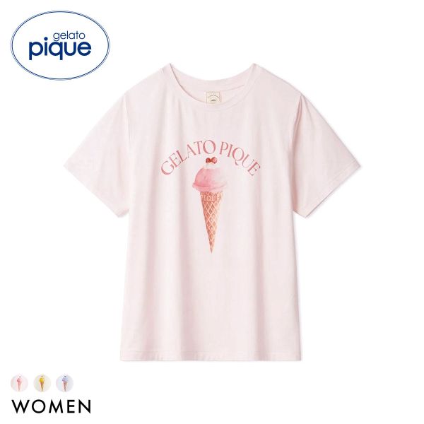 樂天商城 - 【メール便(12)】 ジェラートピケ レディース 接触冷感 ソルベワンポイントTシャツ ジェラピケ パジャマ ルームウェア gelato pique ADIEU 全3色