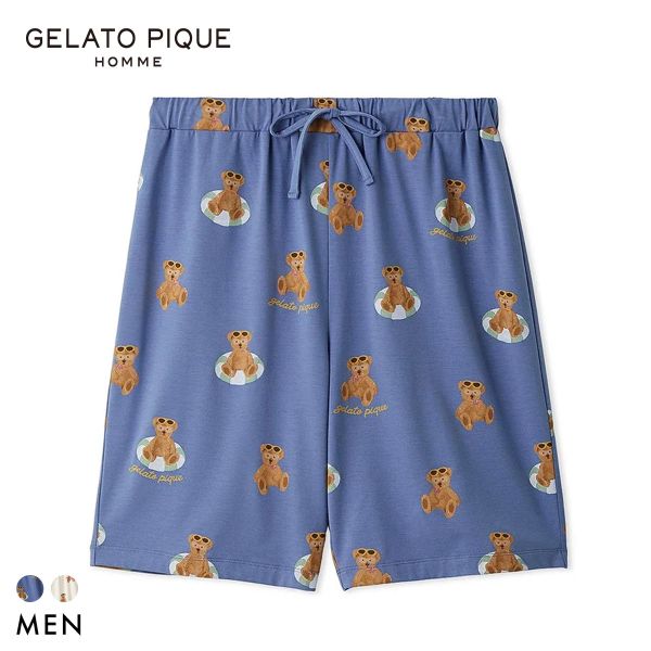 樂天商城 - ジェラートピケ オム メンズ 接触冷感 サマーベア柄ハーフパンツ ジェラピケ パジャマ GELATO PIQUE HOMME ADIEU 全2色 M-L
