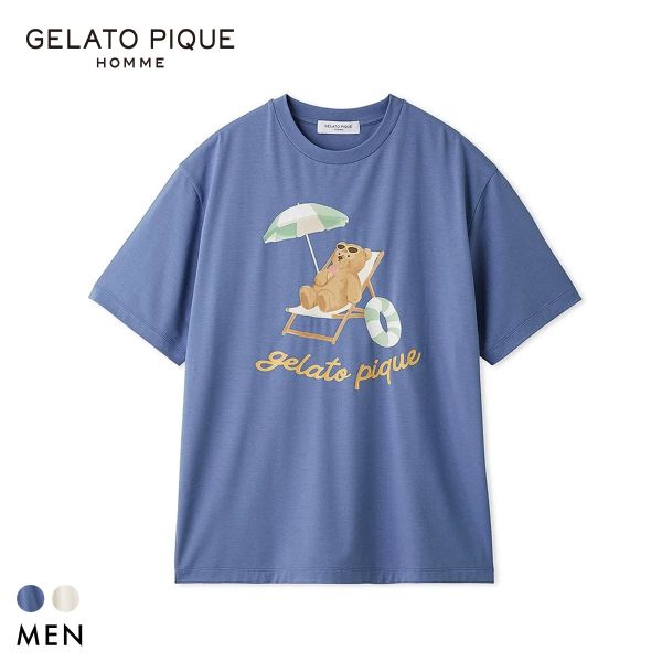 樂天商城 - 【メール便(20)】 ジェラートピケ オム メンズ 接触冷感 サマーベアワンポイントTシャツ ジェラピケ パジャマ GELATO PIQUE HOMME ADIEU 全2色 M-L