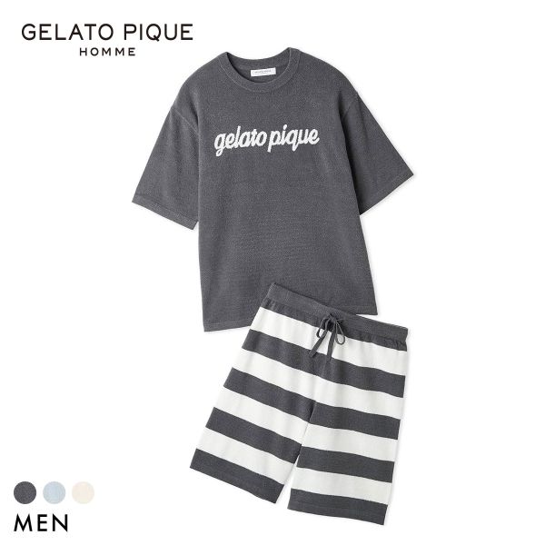 Rakuten - ジェラートピケ オム スムーズィーliteセットアップ ジェラピケ ルームウェア パジャマ GELATO PIQUE HOMME メンズ ADIEU 全3色 M-L