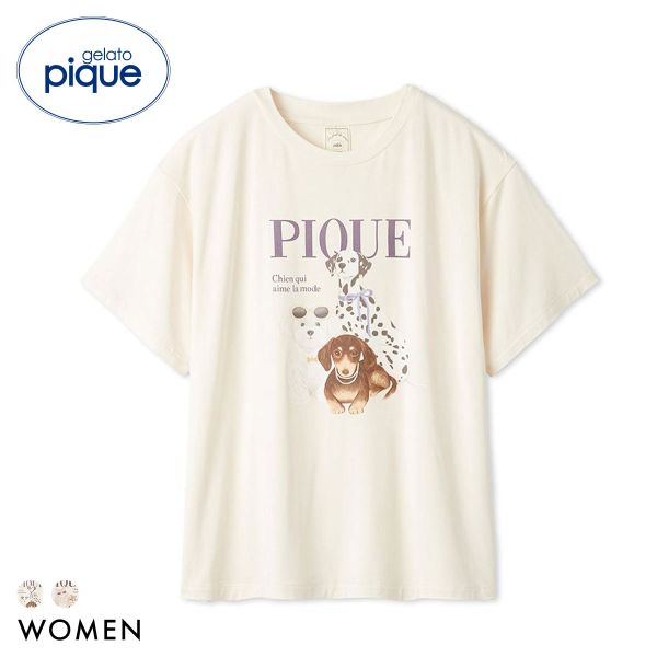 Rakuten - ジェラートピケ レディース 接触冷感 ファッションCATS&DOGSワンポイントTシャツ ジェラピケ パジャマ ルームウェア gelato pique ADIEU 全2色