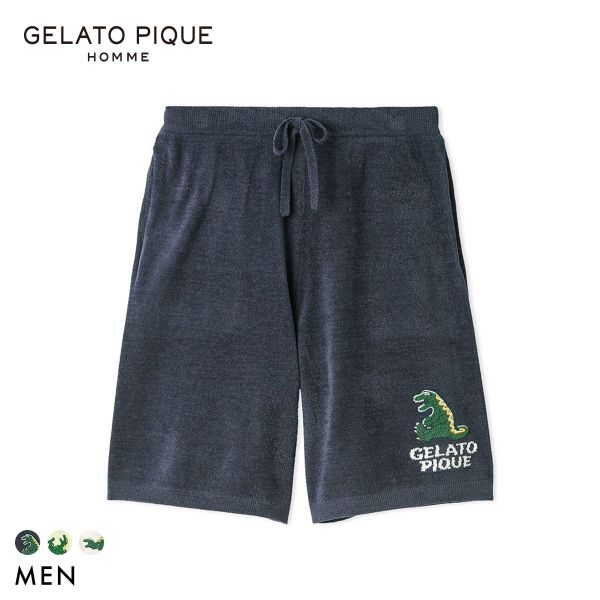 Rakuten - ジェラートピケ オム メンズ エアリーモコスリーピングダイナソージャガードハーフパンツ ジェラピケ パジャマ GELATO PIQUE HOMME ADIEU 全3色 M-L