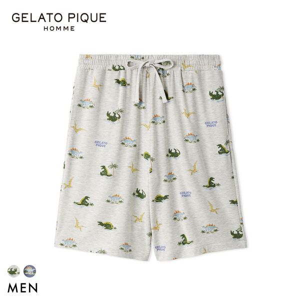 Rakuten - ジェラートピケ オム メンズ 接触冷感 スリーピングダイナソー柄ハーフパンツ ジェラピケ パジャマ GELATO PIQUE HOMME ADIEU 全2色 M-L