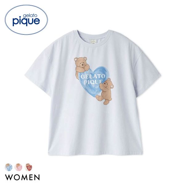 Rakuten - 【メール便(20)】 ジェラートピケ レディース 接触冷感 BEAR HEARTワンポイントTシャツ ジェラピケ パジャマ ルームウェア gelato pique ADIEU 全3色