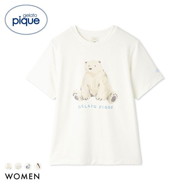 Rakuten - 【メール便(30)】 ジェラートピケ レディース 接触冷感 シーアニマル柄ワンポイントTシャツ ジェラピケ パジャマ ルームウェア gelato pique ADIEU 全4色