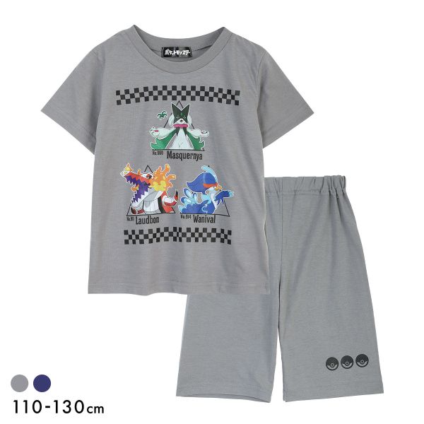 乐天商城 - ポケットモンスター 男児 パジャマ 半袖半ズボン 上下セット ポケモン ジュニア キッズ 110 120 130 寝間着 部屋着 ルームウェア ADIEU 全2色 110-130
