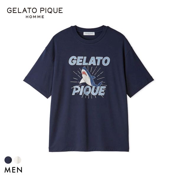 乐天商城 - ジェラートピケ オム メンズ 接触冷感 レーヨンシャークTシャツ ジェラピケ パジャマ GELATO PIQUE HOMME ADIEU 全2色 M-L