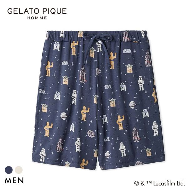 乐天商城 - ジェラートピケ STAR WARS オム メンズ 総柄ハーフパンツ ジェラピケ パジャマ スターウォーズ GELATO PIQUE HOMME ADIEU 全2色 M-L