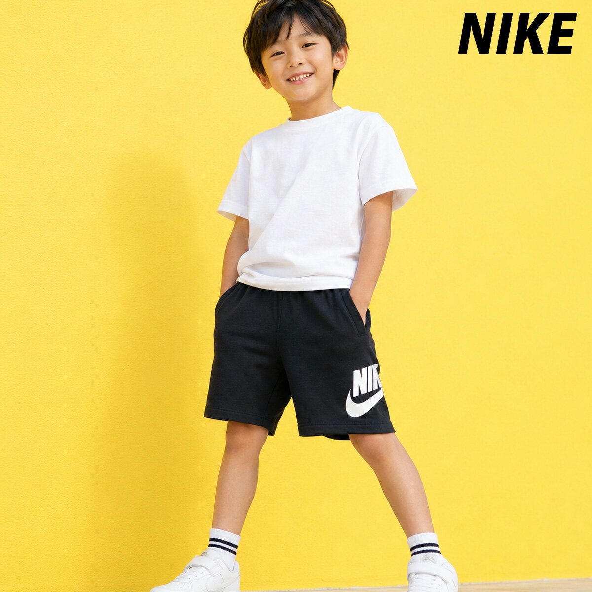 樂天商城 - ハーフパンツ キッズ ジュニア ナイキ スポーツ 短パン ブランド フレンチテリー スウエット スエット 裏毛 綿混 4才 5才 6才 7才 NIKE 86L100 新作| 黒 ブラック 男 女の子 スポーツウェア トレーニングウェア おしゃれ