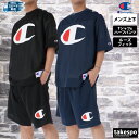 チャンピオン Tシャツ 上下 半袖 セット トレーニングウェア 上下セット メンズ ハーフパンツ アクションスタイル Champion ビッグロゴ メッシュ フ...