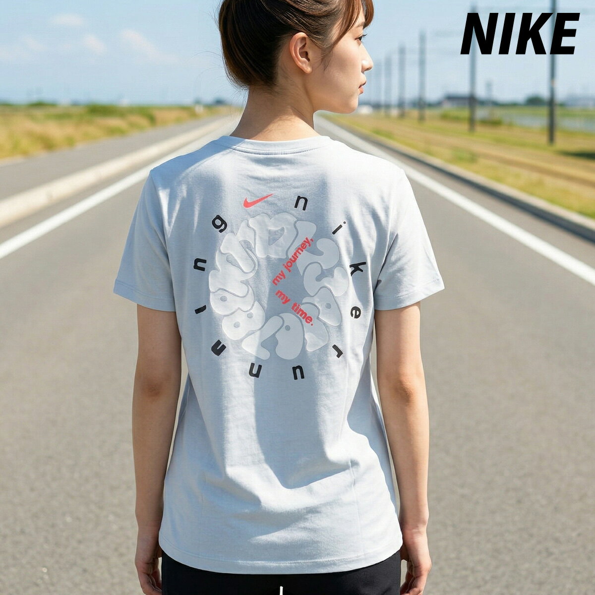 樂天商城 - 速乾 Tシャツ レディース ナイキ スポーツ ブランド 半袖 吸汗 吸水 ドライ バックプリント付き 綿混 NIKE IR6467 青 ブルー ウィメンズ かわいい 大きいサイズ 有 トップス ウォーキング ウェア スポーツウェア トレーニングウェア