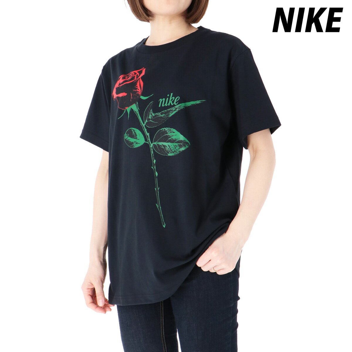 樂天商城 - ナイキ Tシャツ ブランド レディース 半袖 コットン100 綿100 クルーネック バラ ゆったり 体型カバー 黒 ブラック NIKE IR7827 ウィメンズ かわいい 大きいサイズ 有 トップス ウォーキング ウェア スポーツウェア トレーニングウェア スポーツ おしゃれ 新作