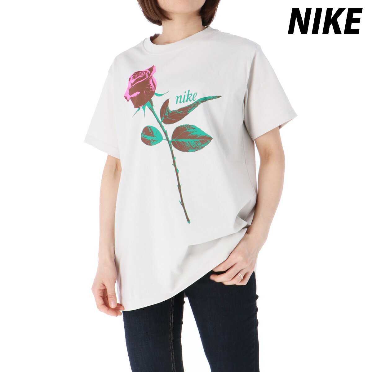 ナイキ Tシャツ ブランド レディース 半袖 コットン100 綿100 クルーネック バラ ゆったり 体型カバー 灰色 グレー NIKE IR7827 ウィメンズ かわいい 大きいサイズ 有 トップス ウォーキング ウェア スポーツウェア トレーニングウェア スポーツ おしゃれ 新作
