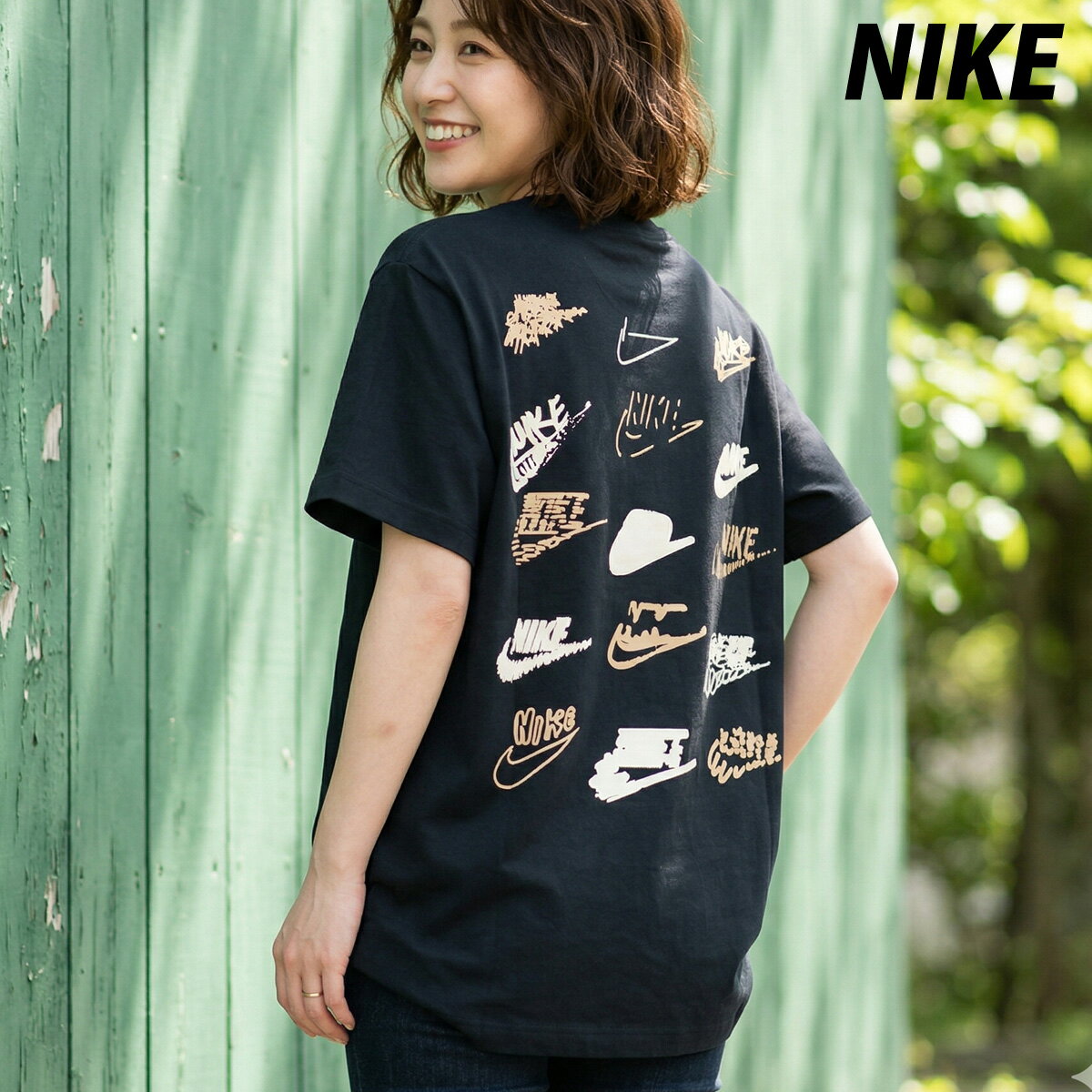 樂天商城 - ナイキ Tシャツ ブランド レディース 半袖 バックプリント付き コットン100 綿100 ゆったり 体型カバー NSW 黒 ブラック NIKE IR7833 ウィメンズ かわいい 大きいサイズ 有 トップス ウォーキング ウェア スポーツウェア トレーニングウェア スポーツ おしゃれ