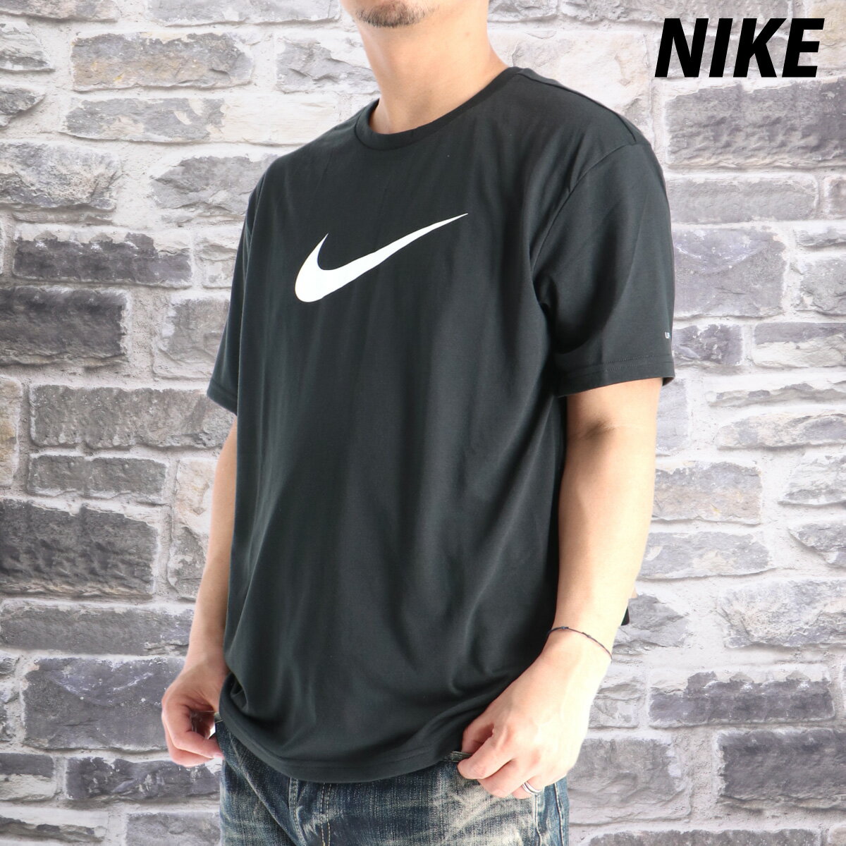 樂天商城 - ナイキ Tシャツ メンズ 半袖 速乾 スポーツ ブランド 吸汗 吸水 ハイドロガード NIKE ドライ 日差し予防 ビッグロゴ ラッシュガード 海 日焼け対策 UVカット NESSG523 黒 ブラック 新作 大きいサイズ 有 プラクティスシャツ プラシャツ
