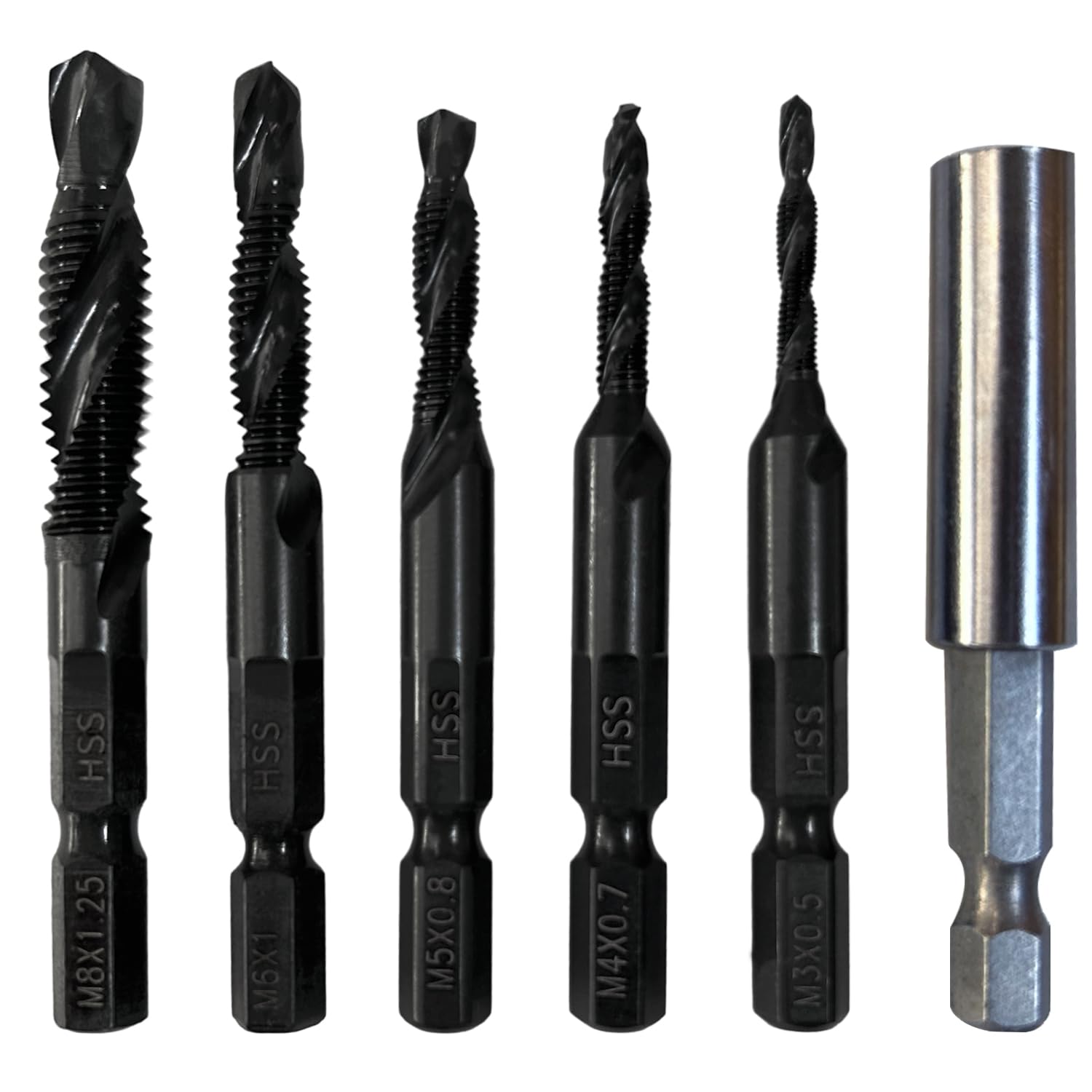 Rakuten - ドリルタップ セット M3 M4 M5 M6 M8 HSS鋼 ステンレス 六角軸 タップドリルセット スパイラルタップ 多機能 面取り 工具 ビットホルダー 付き
