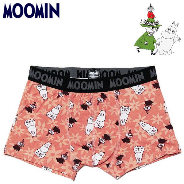 Tove Marika Jansson Moomin 時代を超えて愛され続ける北欧フィンランドの作家トーベ・ヤンソンの人気作品『ムーミン』のボクサーパンツです！ お花とムーミン＆リトルミイがプリントされたカワイイデザイン☆ ウエストのゴム部分にもロゴがデザインされているので、チラ見せしてもオシャレ♪ フィットしながらも、幅広ゴムで締め付け感がやわらぎ快適です。 コットン＆ポリウレタンのストレッチ性の高い生地で、着心地も抜群♪ 前閉じタイプなので、女子の部屋着用として短パン感覚で履くのも◎ 大切な人へのプレゼントにもオススメのインナーです！ 【サイズ】 Mサイズ：MM3049/ウエスト：76～84cm Lサイズ：MM3050/ウエスト：84～94cm 【重量】80g 【素材】本体：コットン95％、ポリウレタン5％ ウエスト部分：ナイロン60％、ポリエステル40％ 【生産国】中国