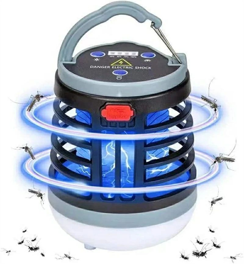 モスキートランタン 電気蚊取り器 電撃殺虫機 UV光源吸引式 バッテリー1200mA マルチポジションの輝度..