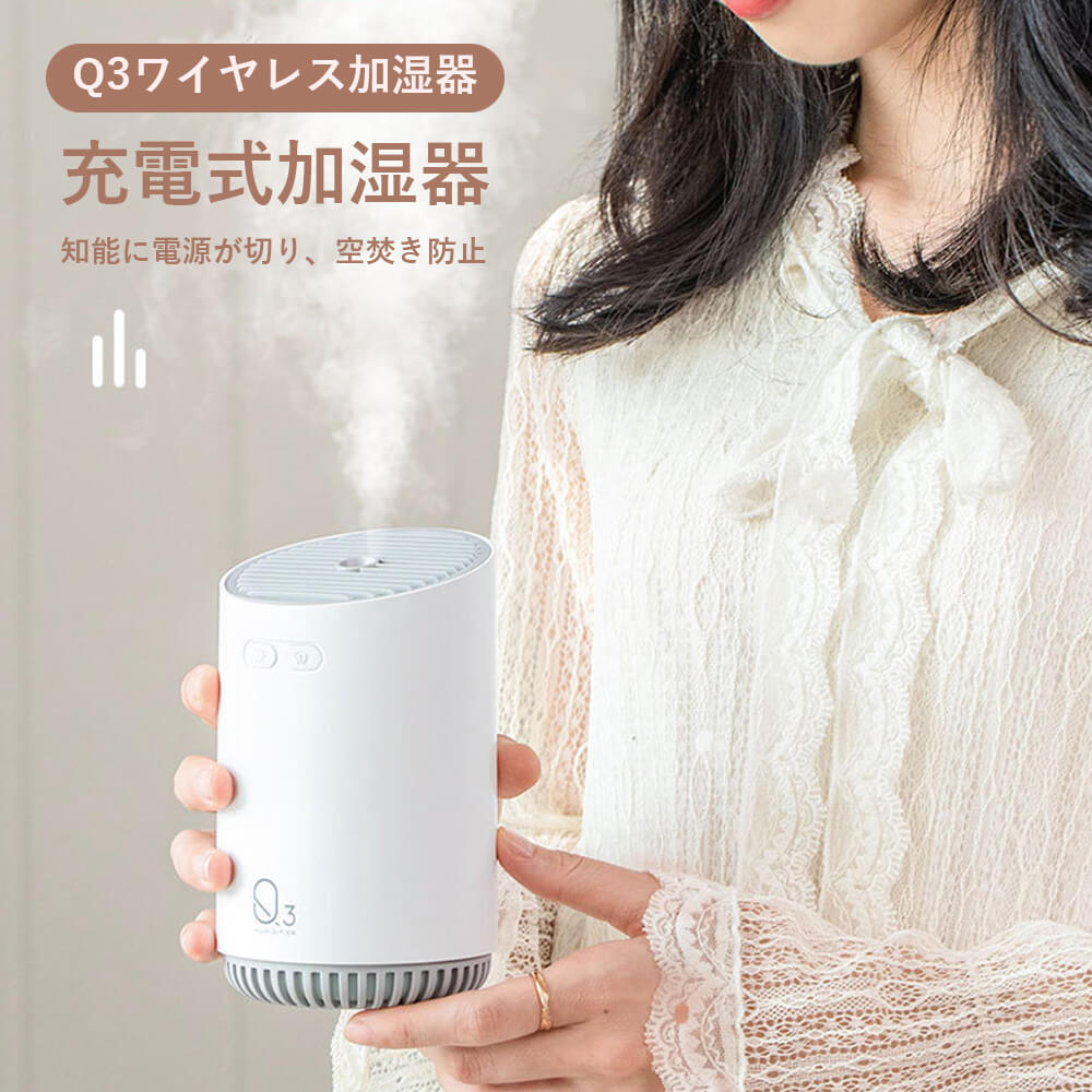 花粉症 卓上加湿器 間隔/連続モード 静音 充電式加湿器 保湿加湿器 ナイトライト付き ホーム ベッドル..