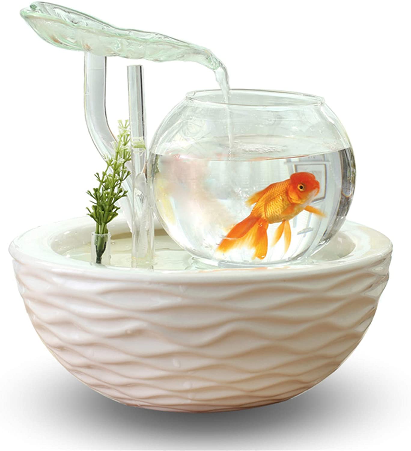 卓上噴水デスクトップの噴水透明なガラスの水槽 屋内滝 セラミック盆インテリア家事務室の装飾プレゼント