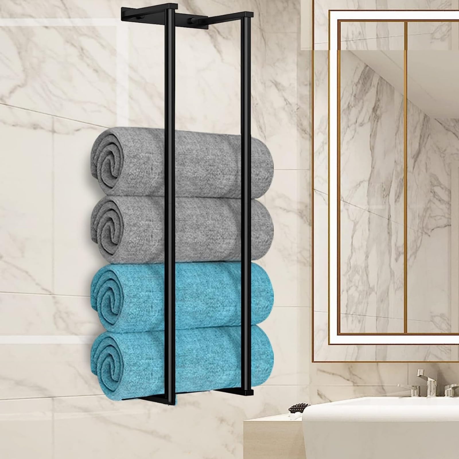 タオルラック 壁取り付け バスルームタオル収納 バスタオルラック 丸めて収納ランドリーラック バスタ..