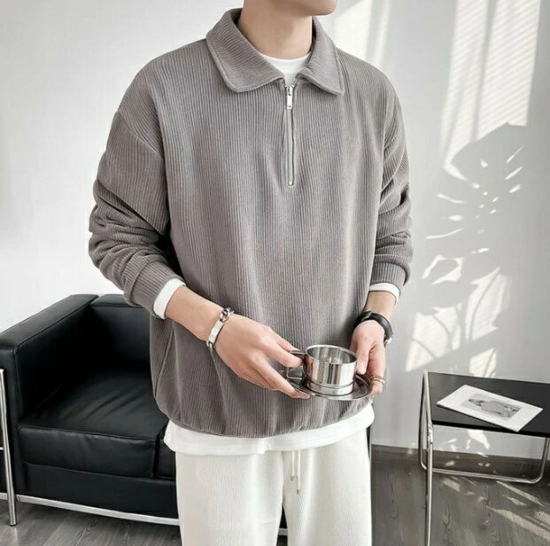 2025春秋メンズ服 シンプル おしゃれ 無地 トレーナー ins人気 トップス 韓国風 長袖Tシャツ