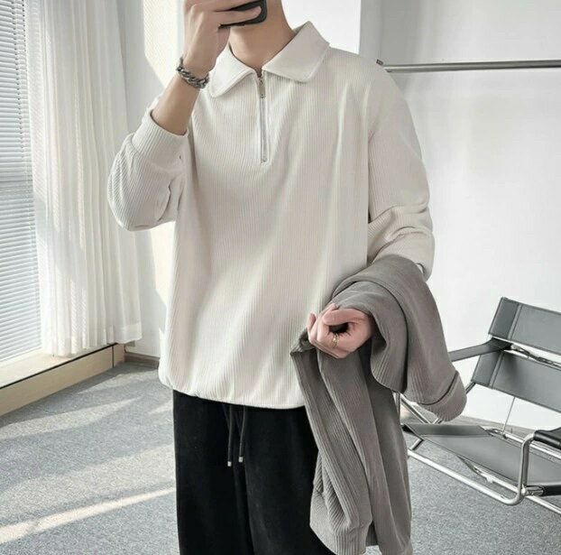 2025春秋メンズ服 シンプル おしゃれ 無地 トレーナー ins人気 トップス 韓国風 長袖Tシャツ