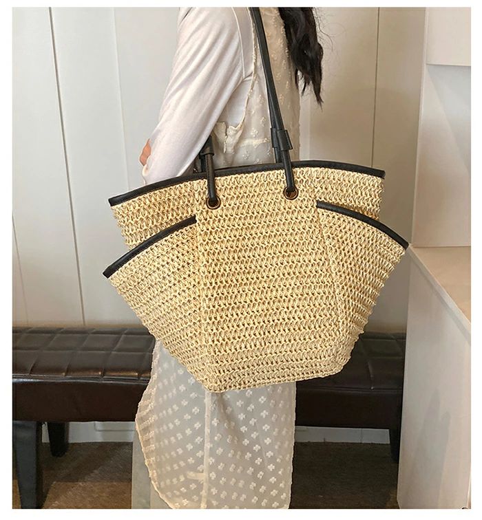 バスケット a4入れ 大容量 ファスナー付き トートバッグ 肩掛け 革ハンドル a4 大きめ