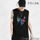 羽柄 キャラクター 英文字 夏 袖なし カットソー おしゃれ メンズ タンクトップ ノースリーブ Tシャツ 男 ジュニア ギフト