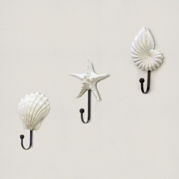 3点セット 海岸フック ウォールフック おしゃれ 樹脂クロークフック 壁掛け 海 貝殻 ヒトデ アンモナイ..