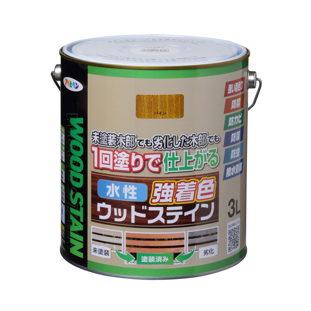 水性強着色ウッドステイン 3L パイン 水性塗料 木部専用塗料 アサヒペン 1