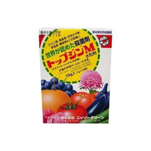 【商品説明】 ●予防効果・治療効果ともに優れています。 ●浸透移行性に優れ、速やかに植物の体内へ取り込まれ植物体内に潜む病原菌を根本から退治します。 ●周りの植物にも安心・安全です。 【成分】 ●チオファネートメチル：70.0％[1.2-ビス(3-メトキシカルボニル-2-チオウレイド)ベンゼン] ●鉱物質微粉等：30.0％ 【使用方法】 ●希釈で茎葉散布する。(分包1gは1Lの水では1000倍液。2Lの水では2000倍液となります。) ●噴霧器などで散布して下さい。 【規格概要】 ●性状：淡褐色水和性粉末45μm以下 【注意事項】 ●本剤は眼に対して弱い刺激性があるので眼に入らないように注意する。眼に入った場合は直ちに水洗いする。 ●使用の際は、農薬用マスク、不浸透性手袋、長ズボン、長袖の作業服などを着用する。 ●作業時に着用していた衣服は、他の物とはわけて洗濯する。 ●かぶれやすい体質の人は取り扱いに十分注意する。 ●街路・公園等で使用する場合は、使用中および使用後(少なくとも使用当日)に小児や、使用に関係のない者が使用区域に立ち入らないようにする。