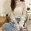 ハイネック シアー プルオーバー カットソー Tシャツ インナー 長袖 透け感 シースルー ギャザー ガーリー 流行 【R-T R-A】 1,980円
