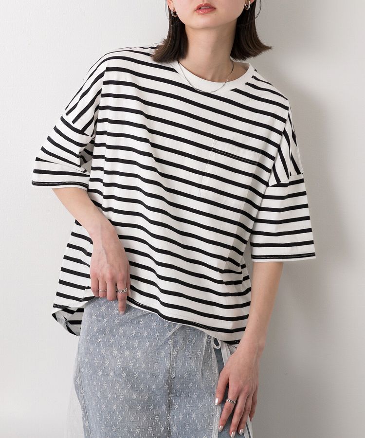 ポケット付き ボーダーTシャツ【R-T R-A】 トレンド おしゃれ お洒落 きれいめ カジュアル コーデ かわいい レディース adthie-10000906 ad thie サンプル画像3